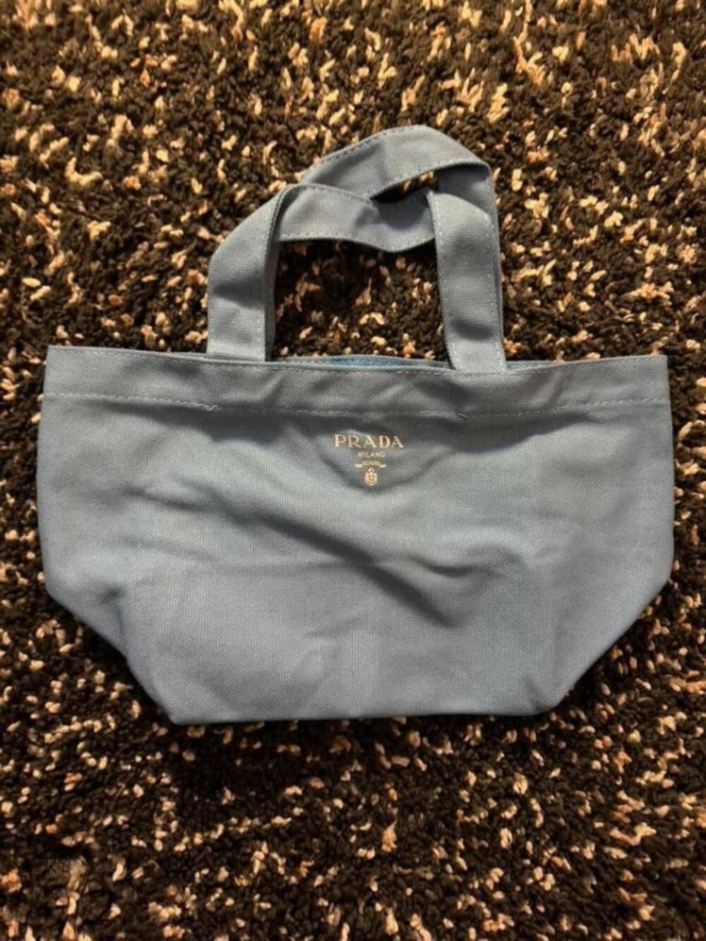 Prada Milano Mini Canvas Tote Bag Slate Blue Gold Logo